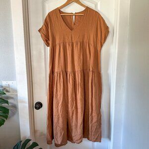 Rylee + Cru 100% Linen Dress, Rusty Red/Brown Color, Size L